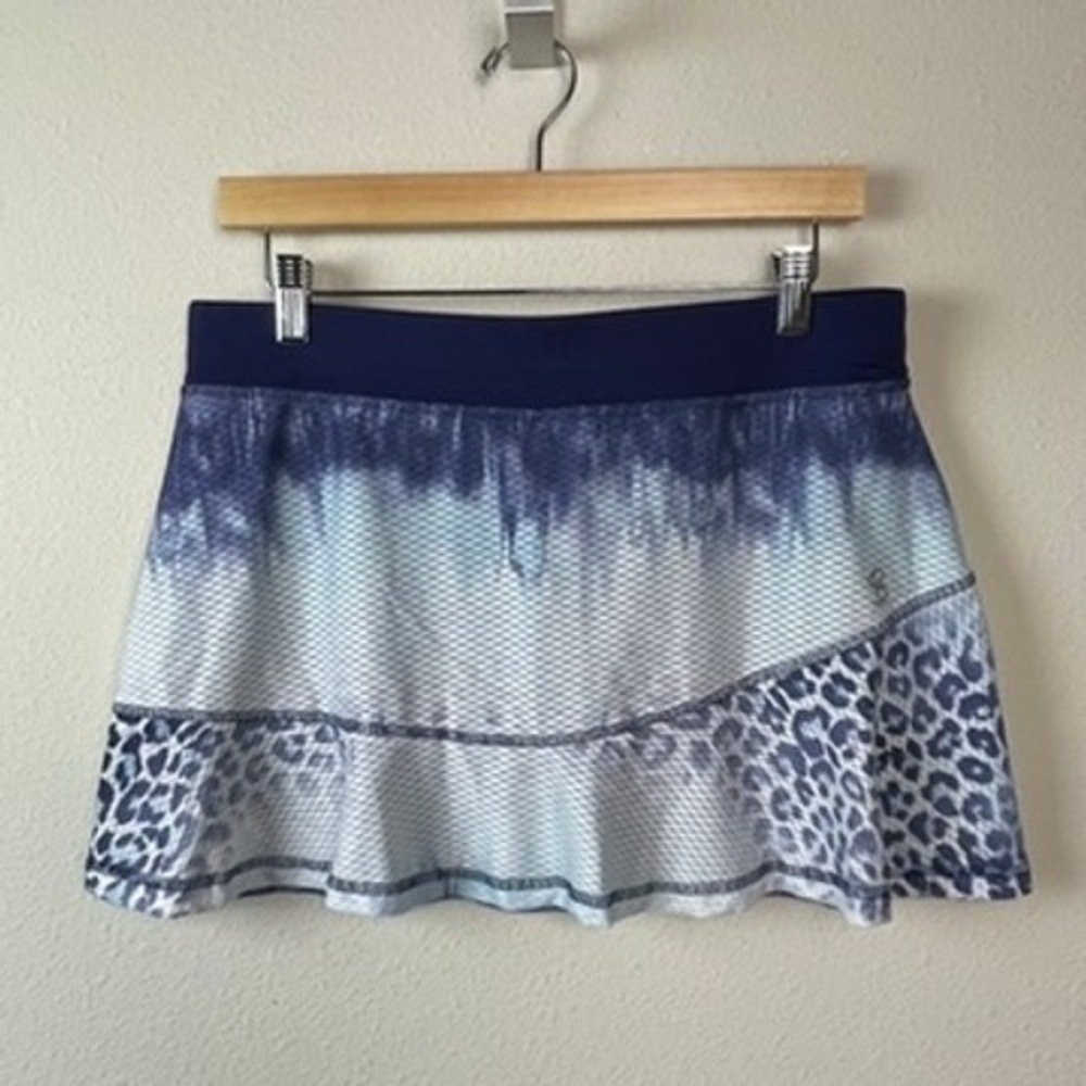 Sofibella Tennis Skort Womens Large Blue Leopard Print Pickleball Athletic Skirt